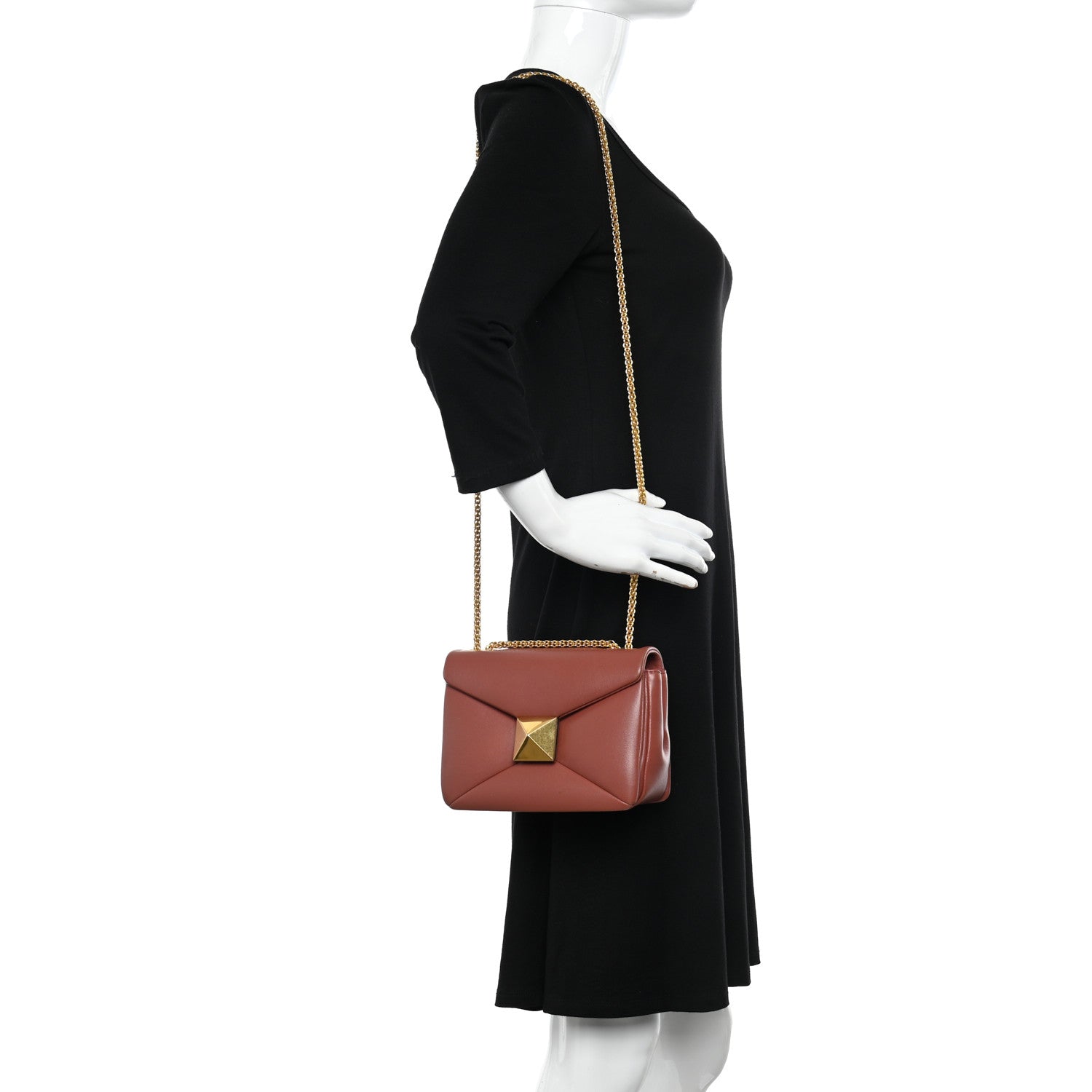 Valentino Garavani Nappa One Stud Chain Clutch Gingerbread 2 of 10
