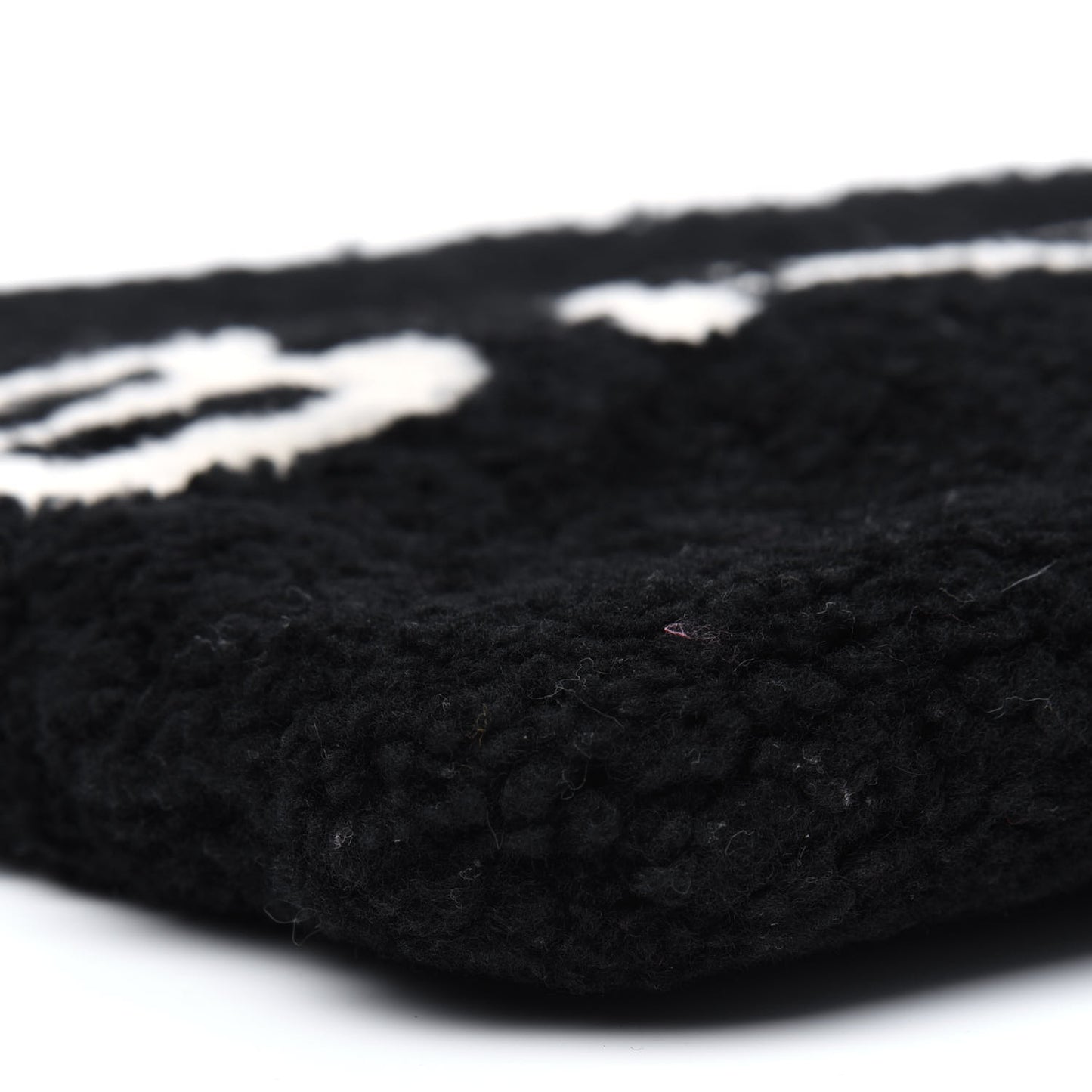 Sheepskin Shearling Contrasted Logo Large Zip Pouch Black