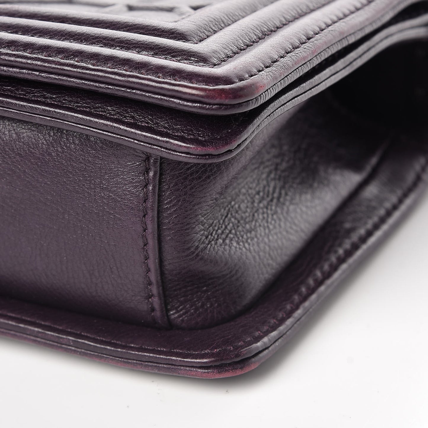Calfskin Crystal Embossed Small Boy Flap Plum