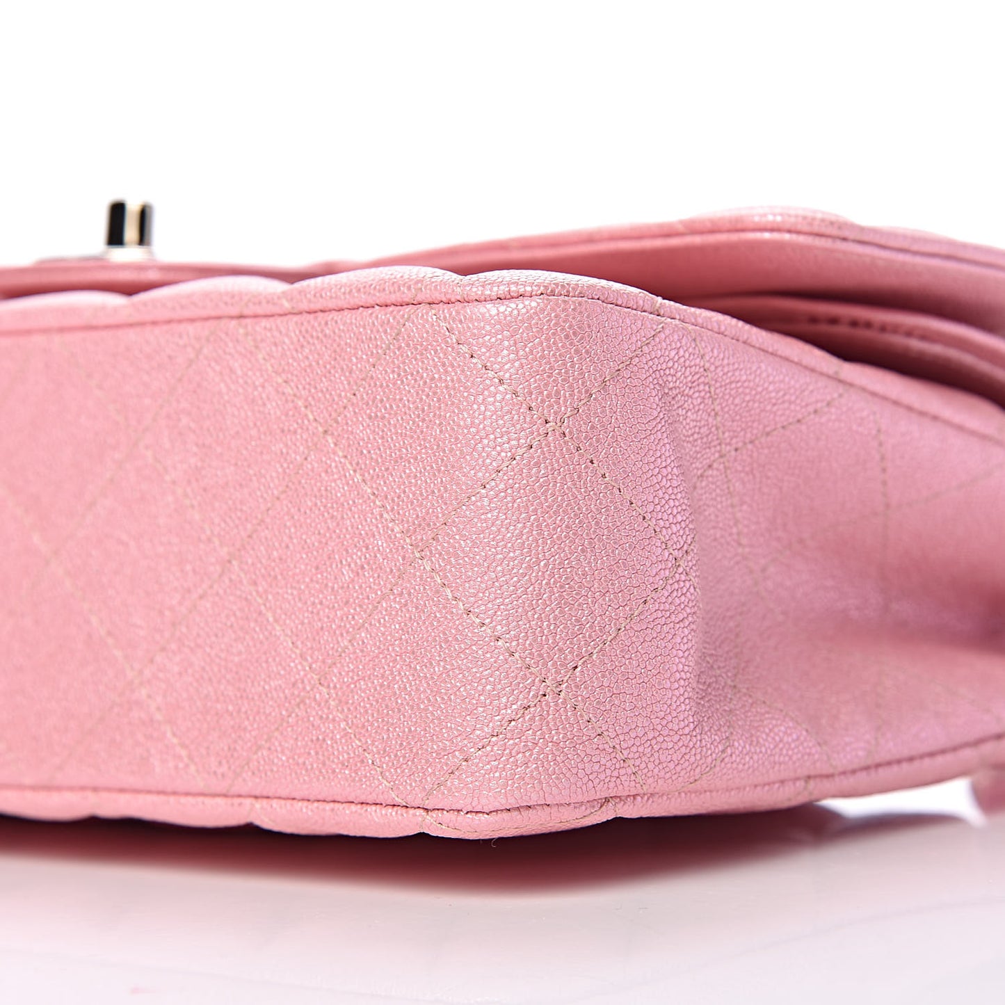 Iridescent Caviar Quilted Medium Double Flap Rose Pink