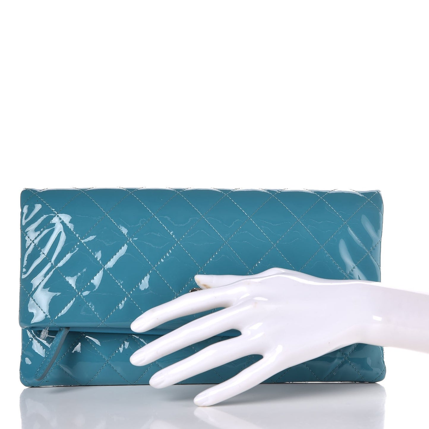 Patent Calfskin Quilted Beauty CC Clutch Blue