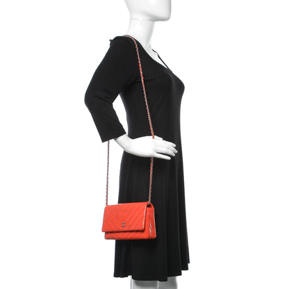 Chanel Patent Calfskin Chevron Quilted Wallet On Chain WOC Red 2 of 20