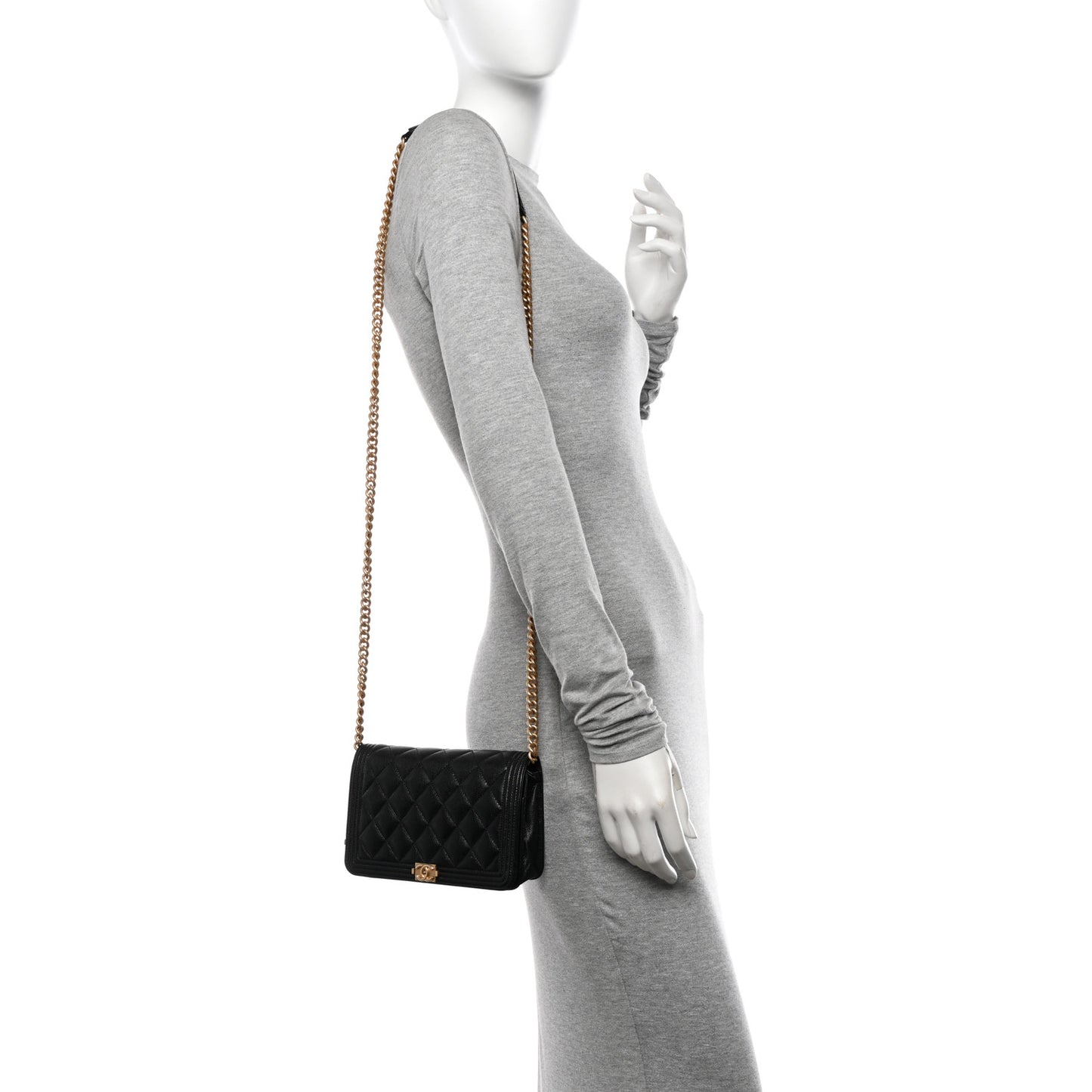 Caviar Quilted Boy Wallet On Chain WOC Black