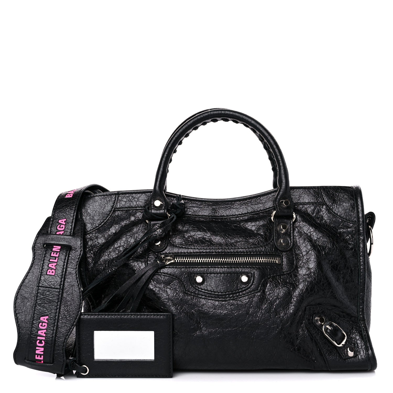 Balenciaga Agneau Classic Silver Hardware S City Logo Strap Black Pink 1 of 12