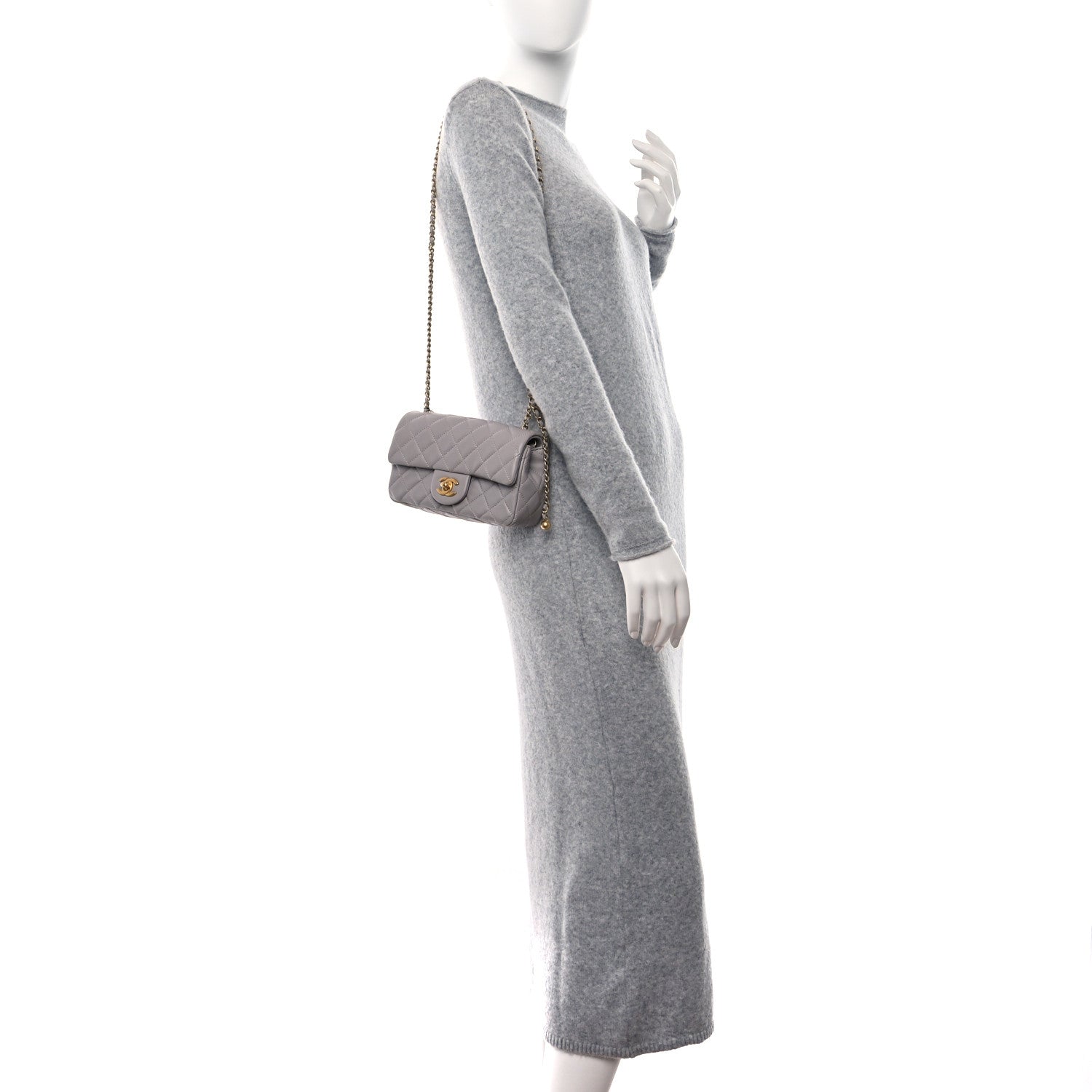 Chanel Lambskin Quilted Mini Rectangular Pearl Crush Flap Grey 3 of 9