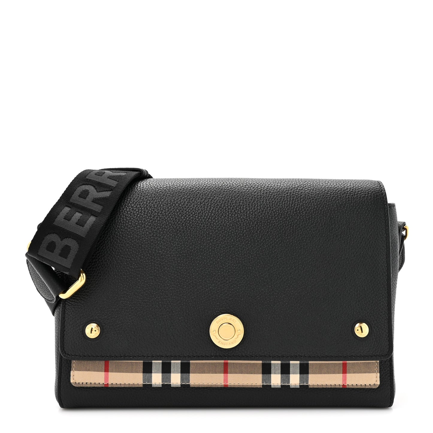 Grainy Calfskin Vintage Check Note Crossbody Bag Black