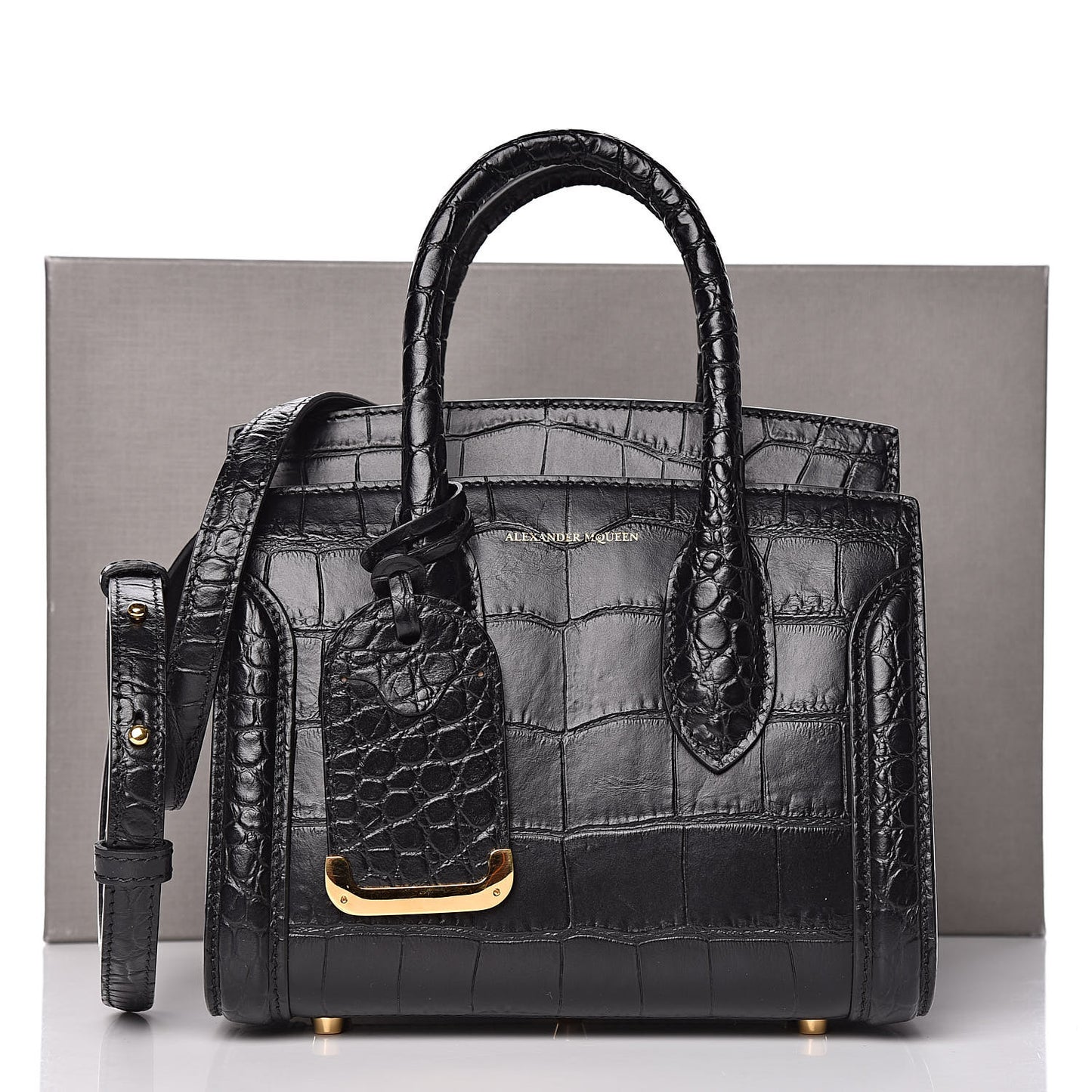 Calfskin Crocodile Embossed Mini Heroine 21 Black