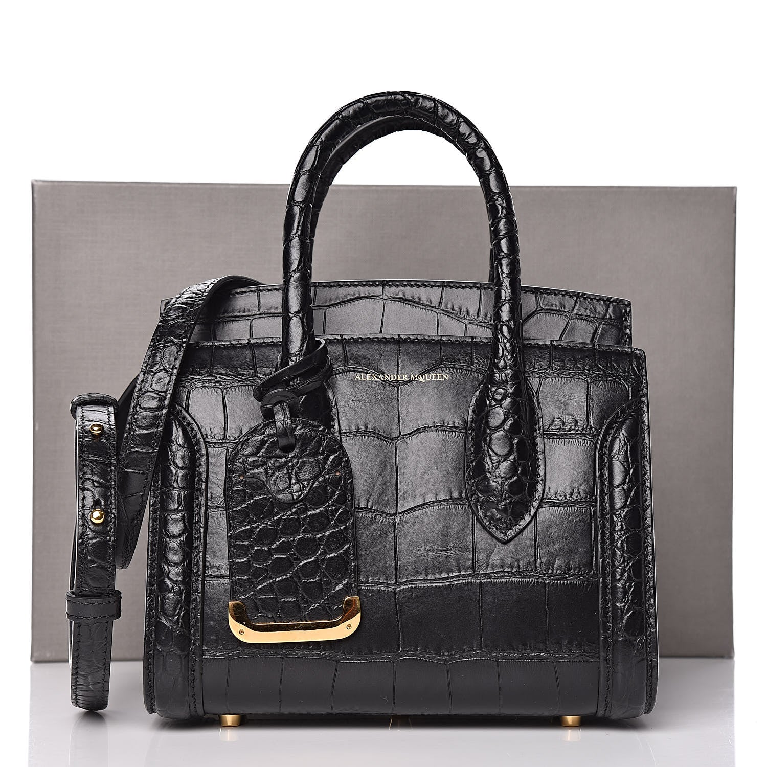 Alexander McQueen Calfskin Crocodile Embossed Mini Heroine 21 Black 10 of 10