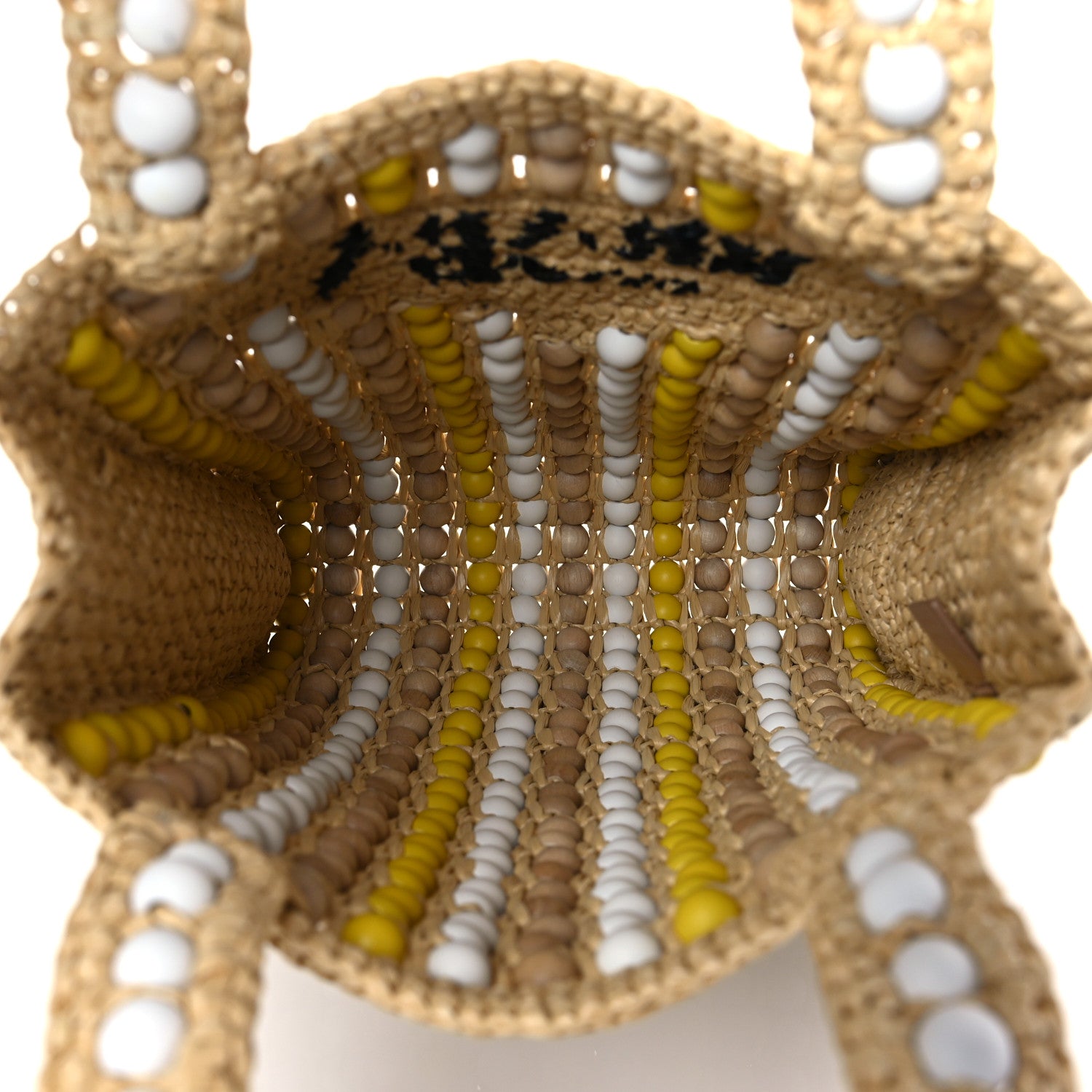 Prada Raffia Wood Bead Embroidered Logo Tote Bag Naturale 5 of 9