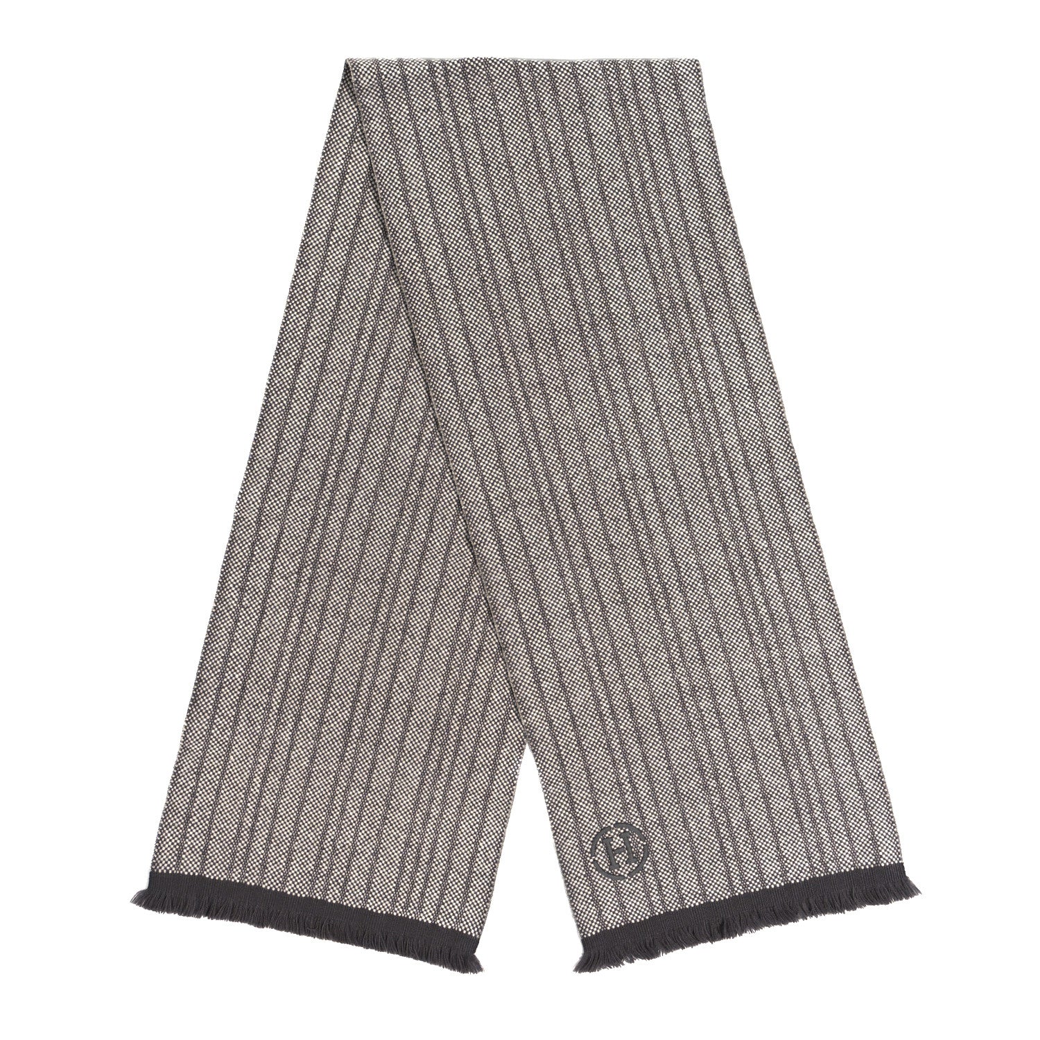 Hermes Cashmere Panama Rayee Muffler Gris Chaud Naturel 2 of 4