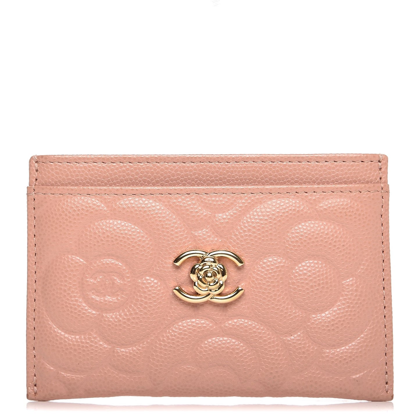 Caviar Camellia Embossed Card Holder Pink