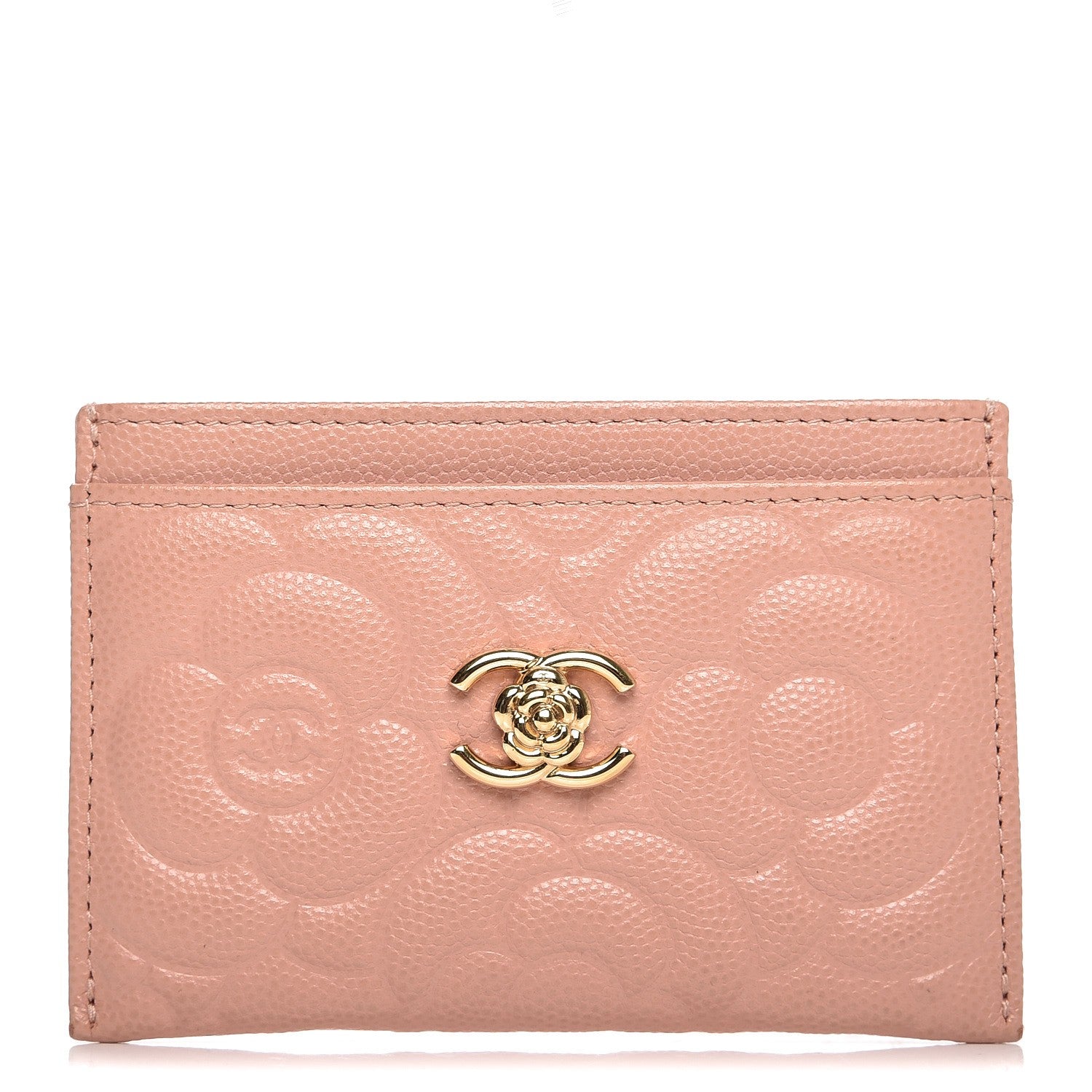 Chanel Caviar Camellia Embossed Card Holder Pink 1 of 8