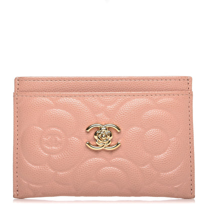 Chanel Caviar Camellia Embossed Card Holder Pink 1 of 8