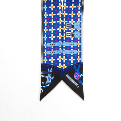 Hermes Silk Voitures Nouvelles Twilly Bleu Roy Canard Black 3 of 6