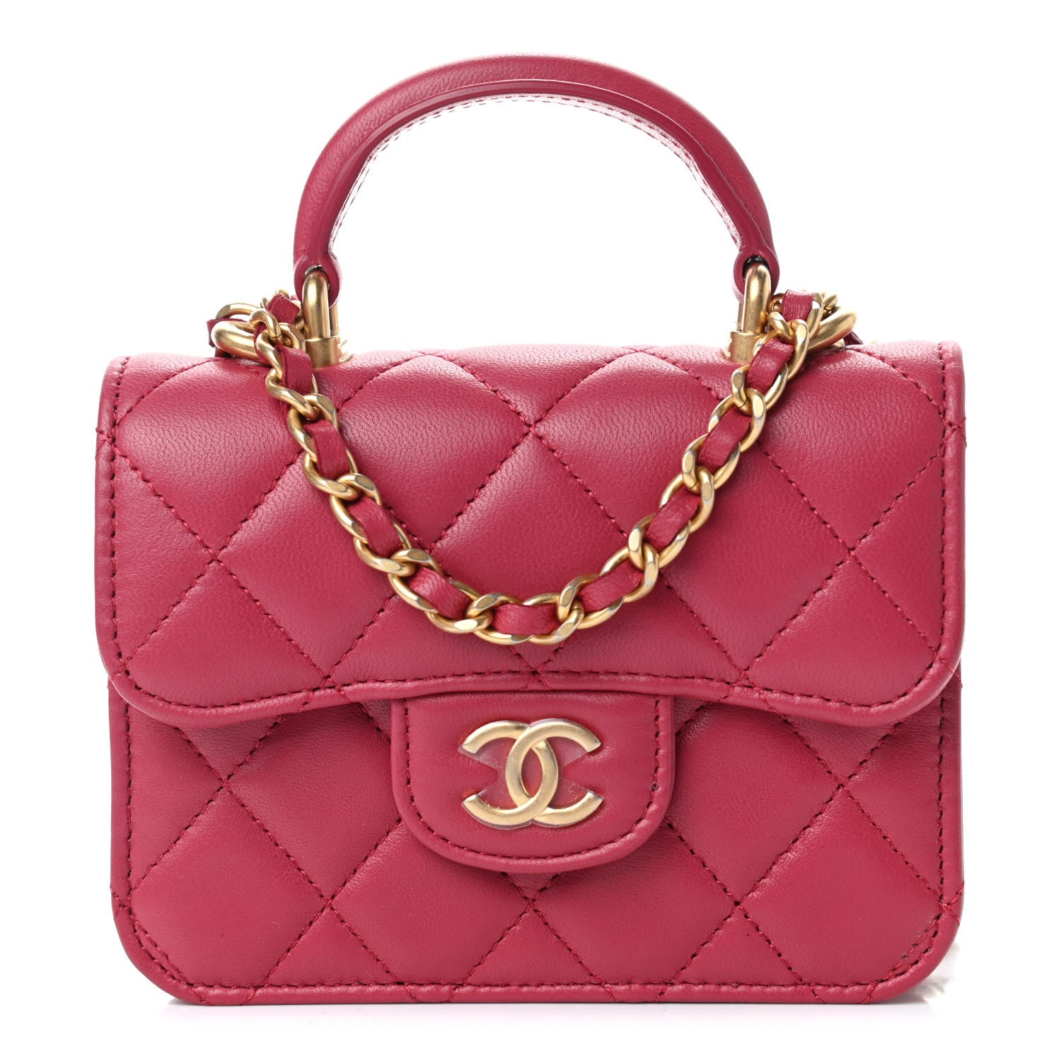 Chanel Lambskin Quilted Top Handle Flap Coin Purse With Chain Dark Pink 1 of 4