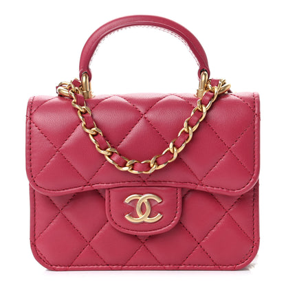 Chanel Lambskin Quilted Top Handle Flap Coin Purse With Chain Dark Pink 1 of 4
