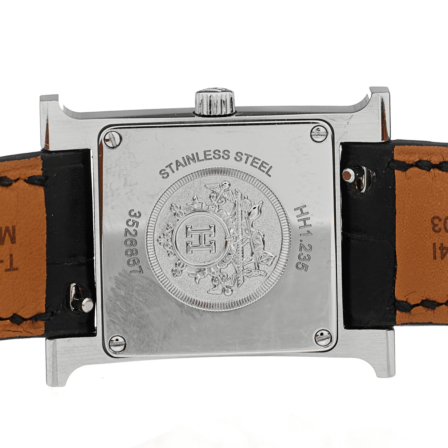 Hermes Stainless Steel Alligator Diamond Bezel Mother of Pearl 21mm Heure H Hour Quartz Watch Noir 4 of 5
