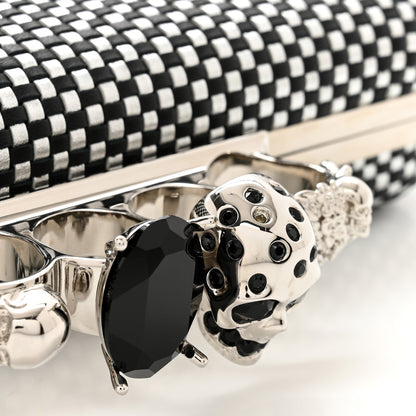 Alexander McQueen Woven Metallic Calfskin Skull Knuckle Box Clutch Silver Black 8 of 8