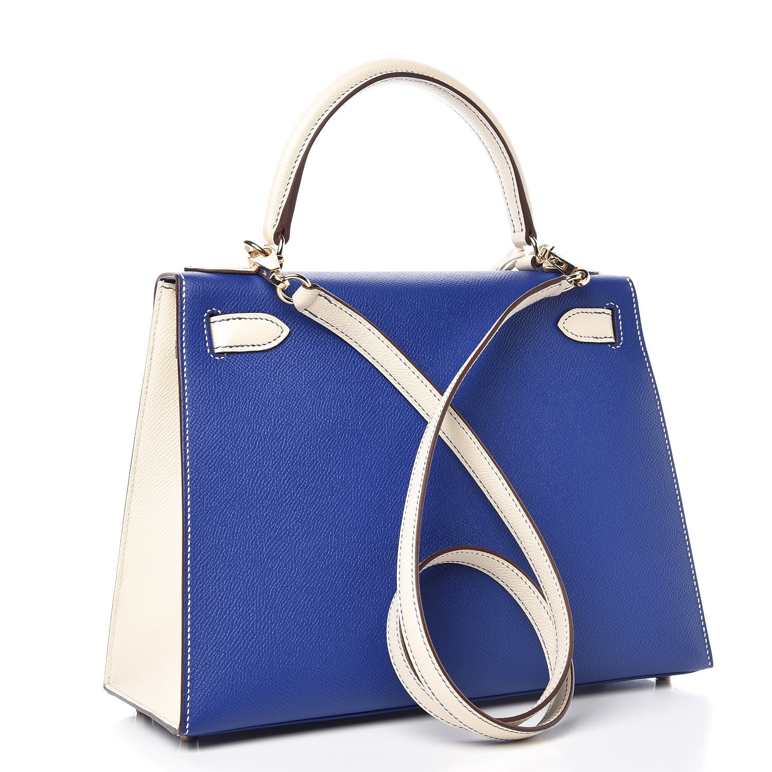 Hermes Epsom Horseshoe Kelly Sellier 28 Bleu Electrique Craie 3 of 35