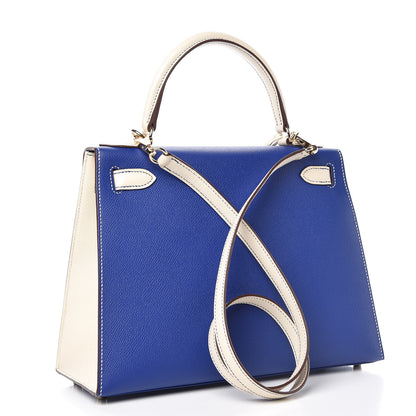 Hermes Epsom Horseshoe Kelly Sellier 28 Bleu Electrique Craie 3 of 35