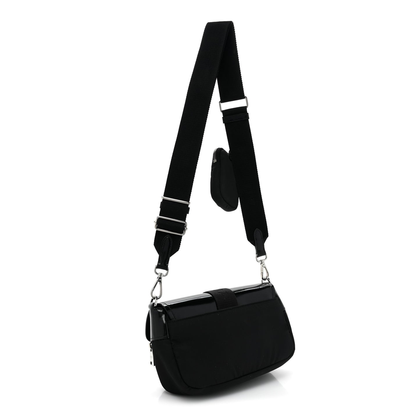 Re-Nylon Spazzolato Double Pocket Buckle Shoulder Bag Black