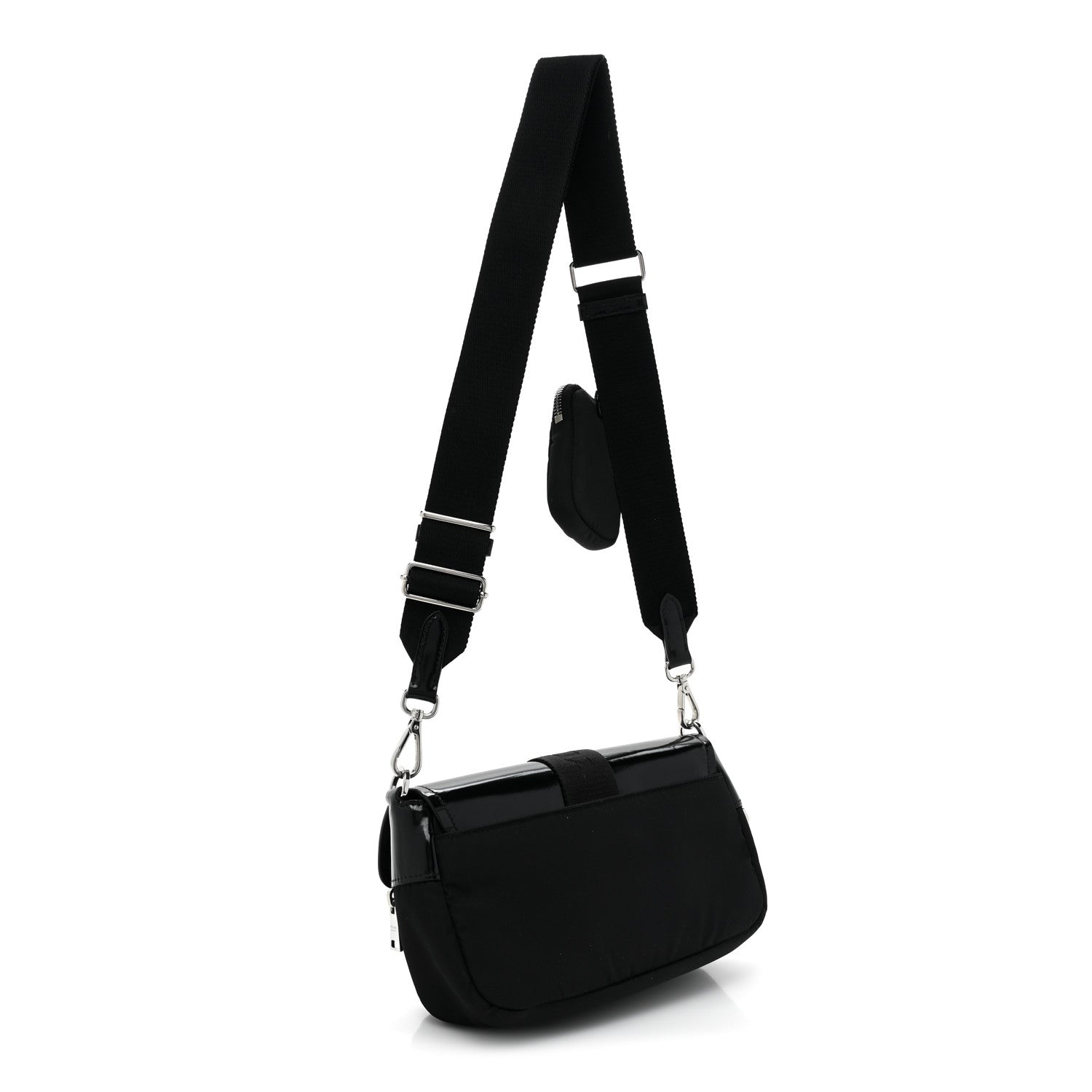 Prada Re-Nylon Spazzolato Double Pocket Buckle Shoulder Bag Black 2 of 7