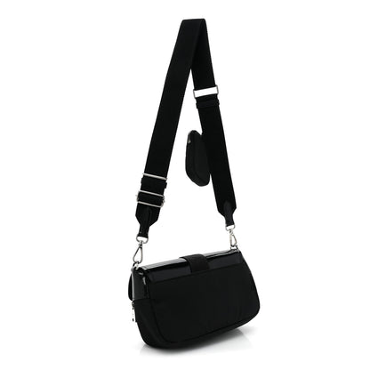 Prada Re-Nylon Spazzolato Double Pocket Buckle Shoulder Bag Black 2 of 7