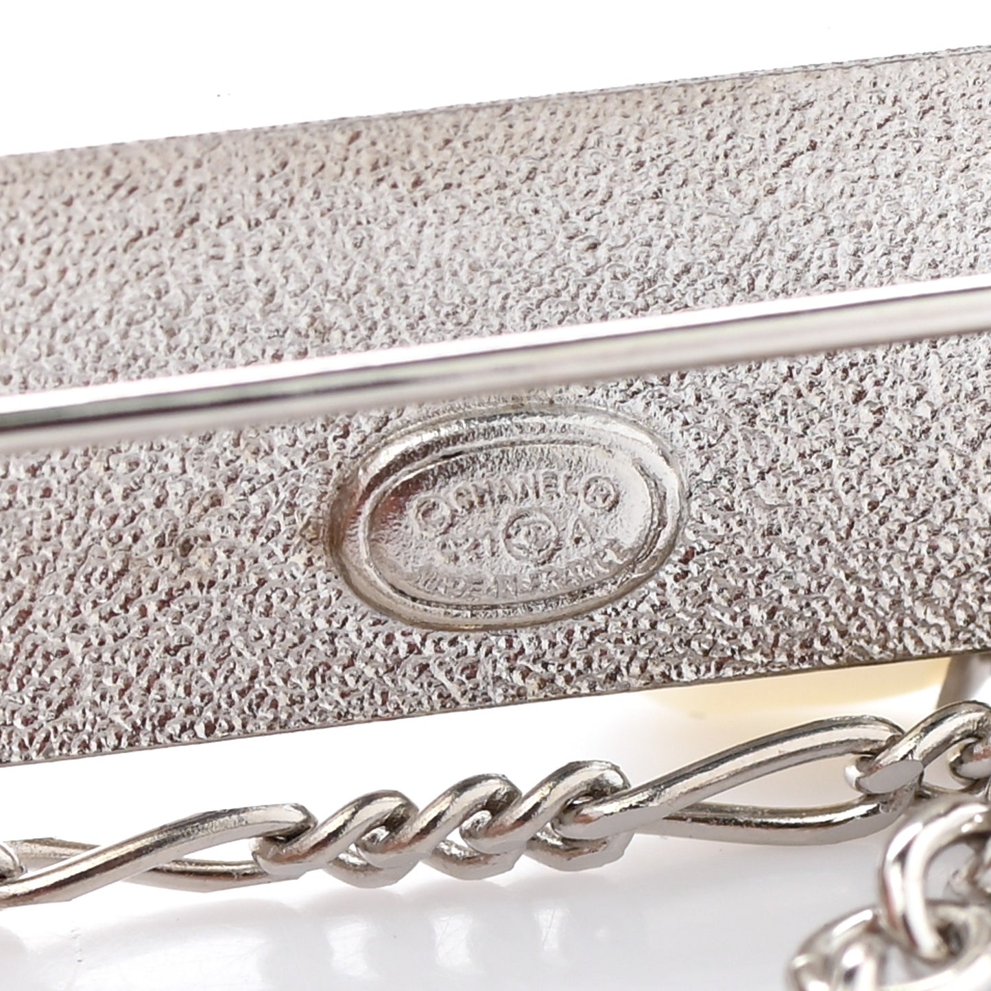 Crystal Pearl Chain Logo Brooch Silver