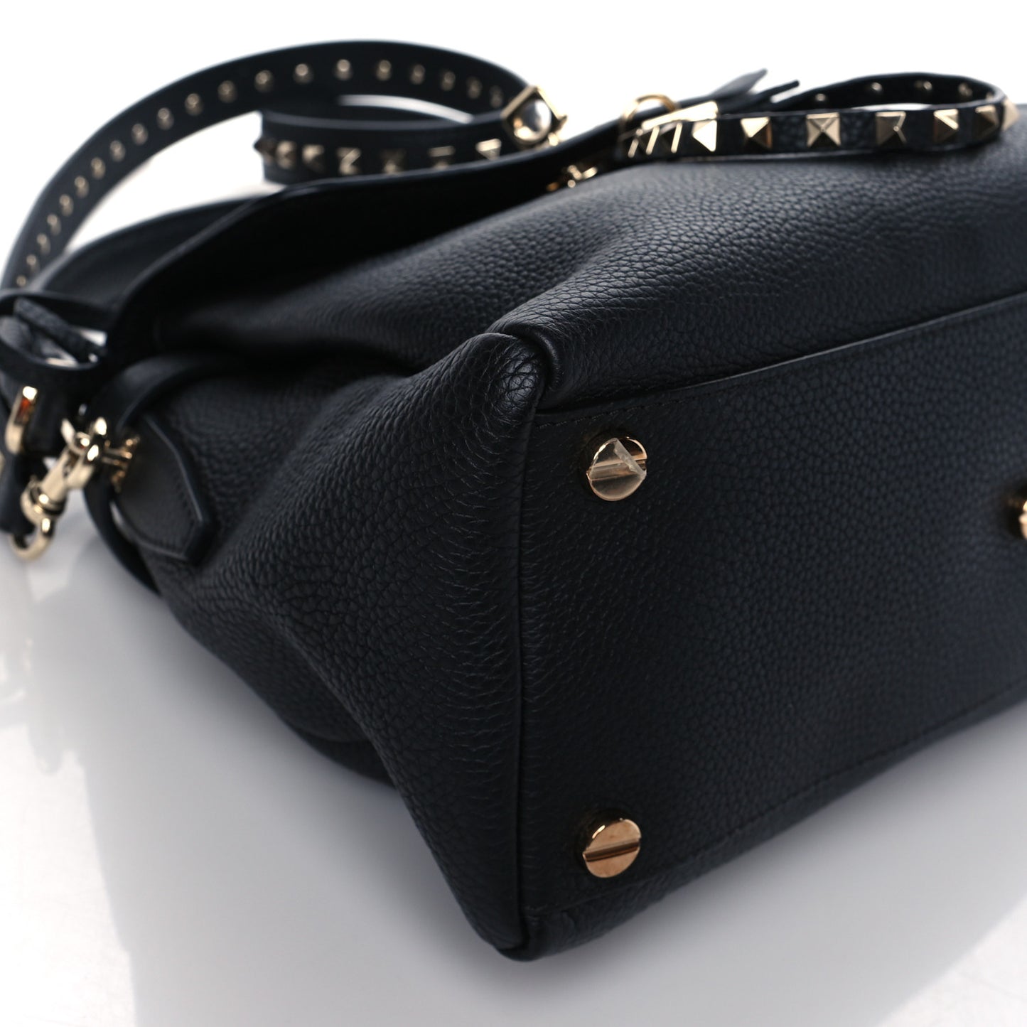 Grained Lagun Calfskin Rockstud Twiny Top Handle Bag Black