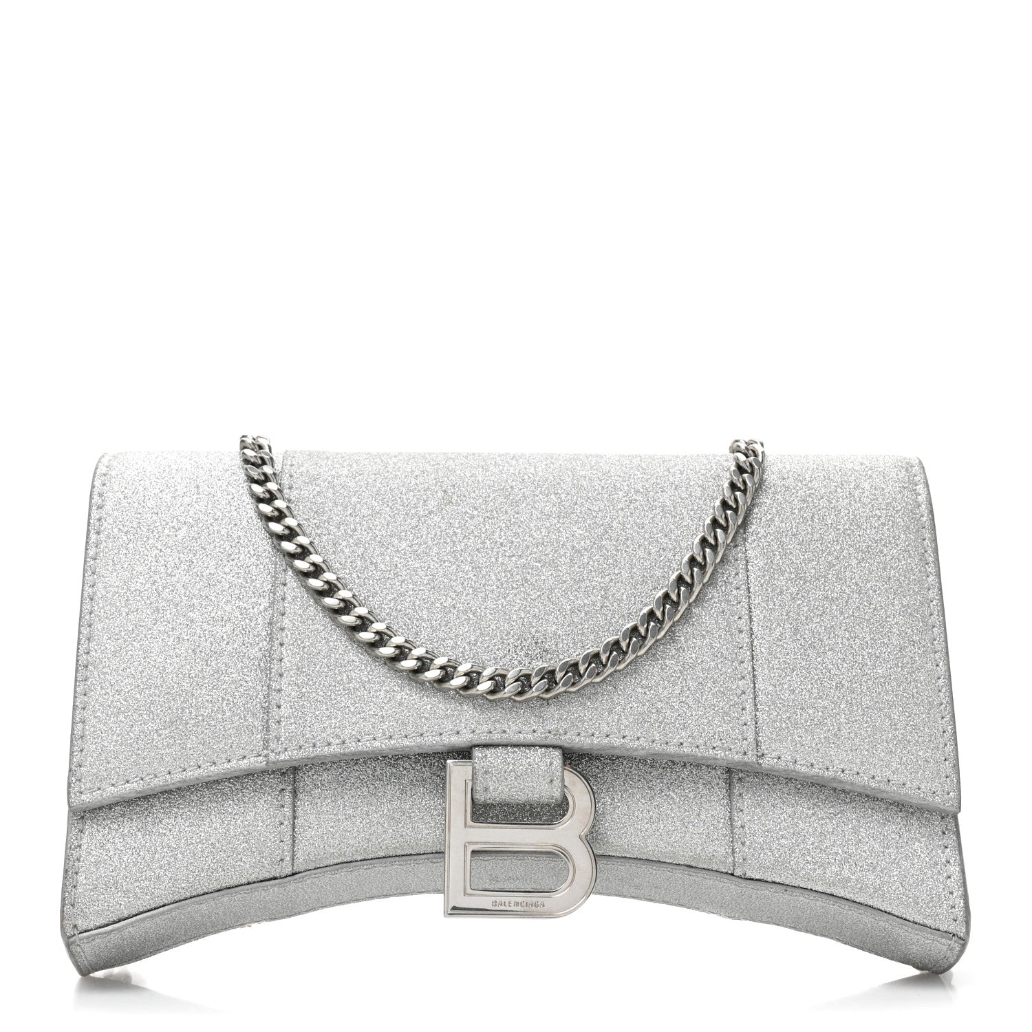 Balenciaga Sparkling Fabric XS Hourglass Wallet On Chain Silver 1 of 14