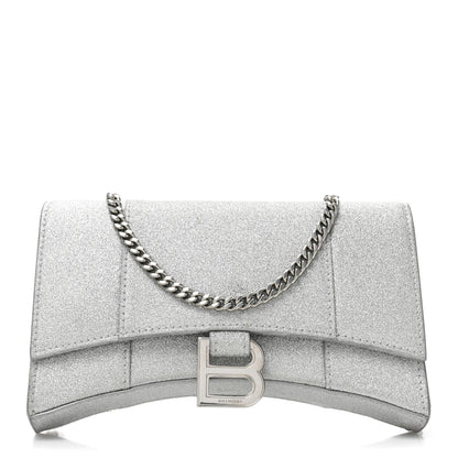 Balenciaga Sparkling Fabric XS Hourglass Wallet On Chain Silver 1 of 14