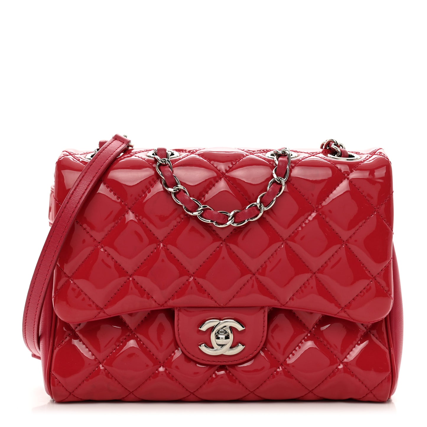 Patent Quilted Small Rock In Rome Single Flap Dark Pink
