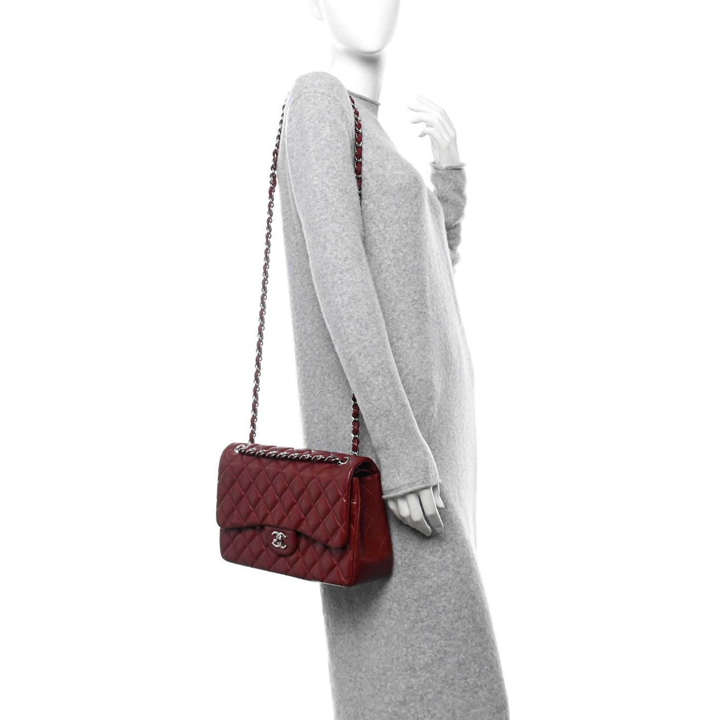 Caviar Quilted Jumbo Double Flap Dark Red