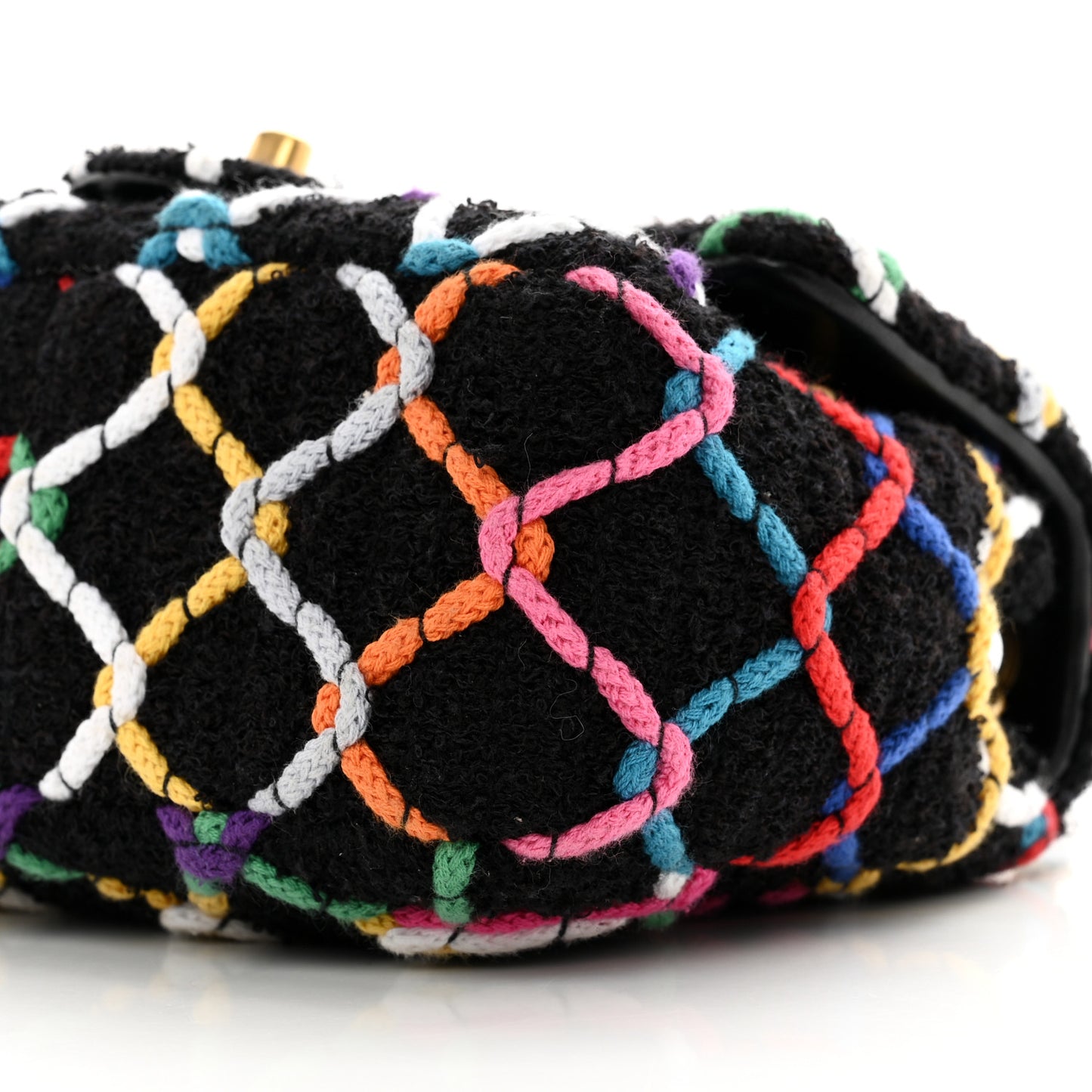 Tweed Diamond Threaded Mini Square Pearl Crush Flap Black Multicolor