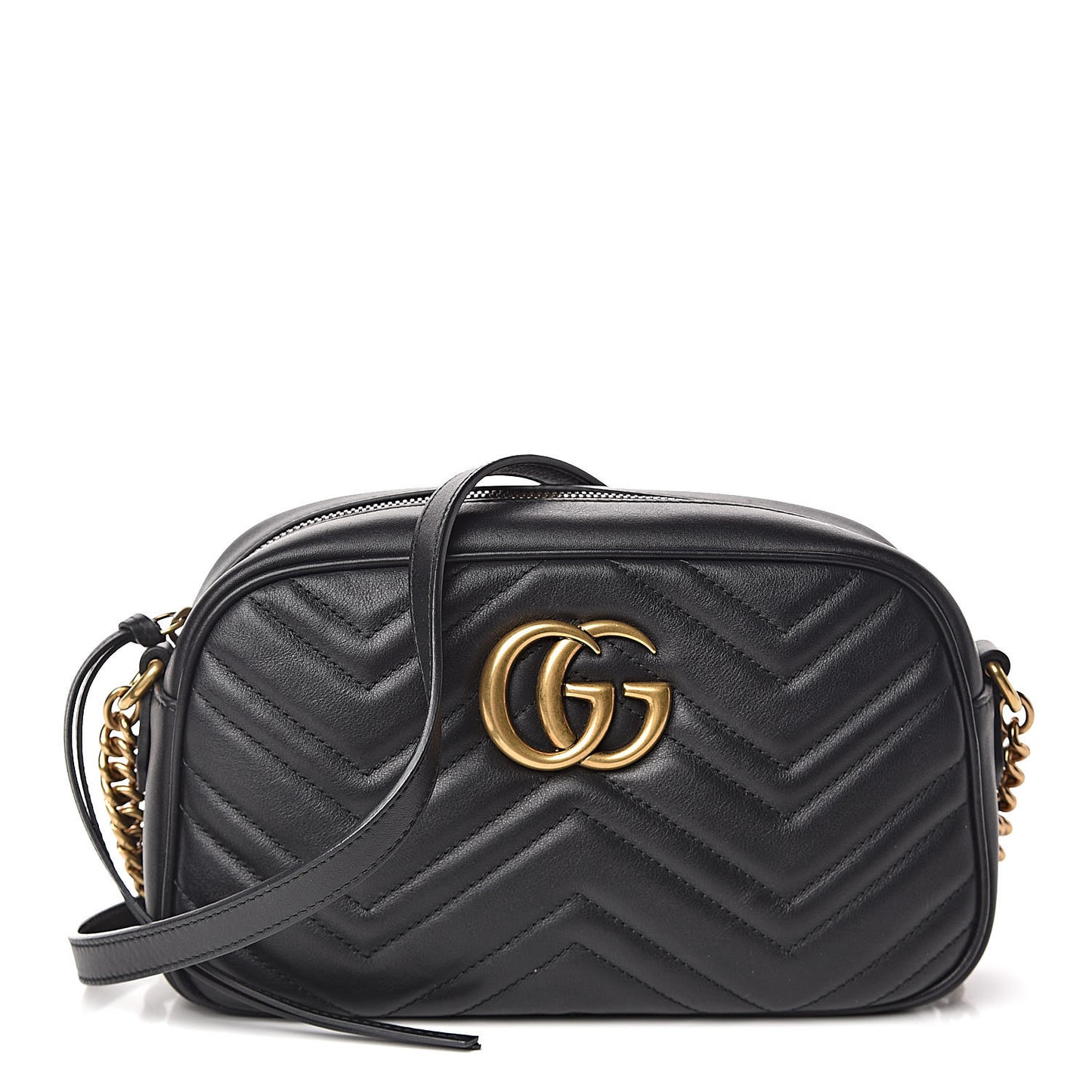 Calfskin Matelasse Small GG Marmont Chain Shoulder Bag Black