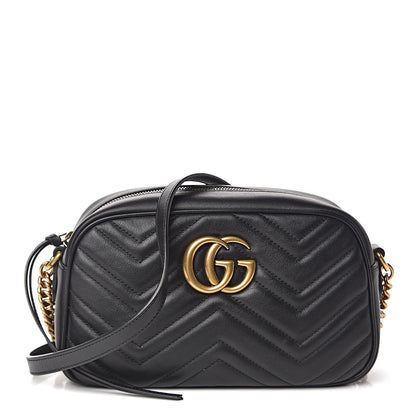 Gucci Calfskin Matelasse Small GG Marmont Chain Shoulder Bag Black 1 of 10