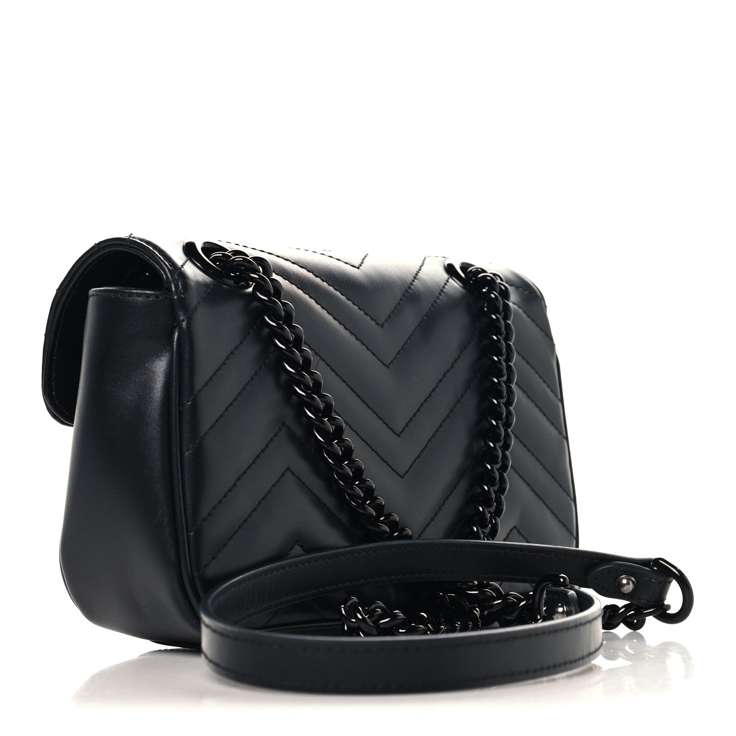 Gucci Calfskin Matelasse Monochrome Mini GG Marmont Shoulder Bag Black 3 of 11