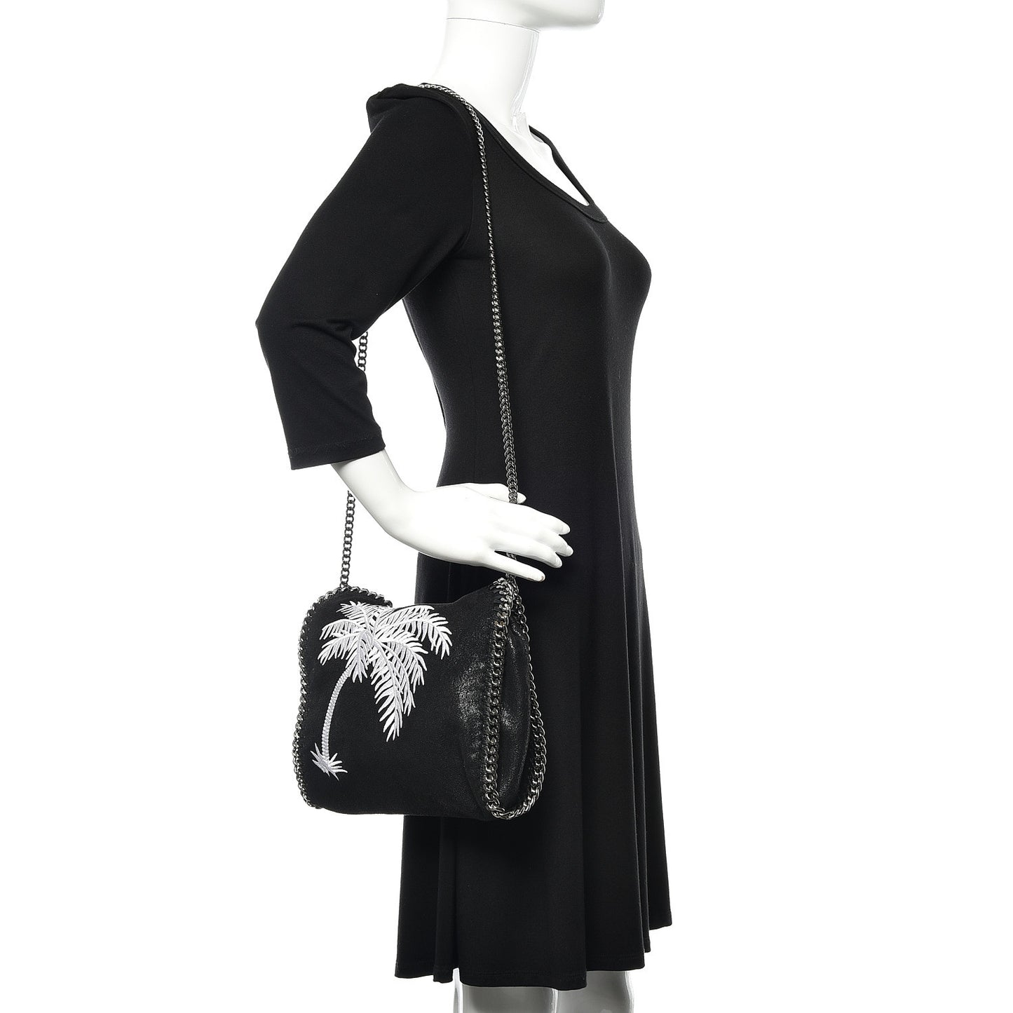 Shaggy Deer Embroidered Palm Tree Mini Falabella Tote Black