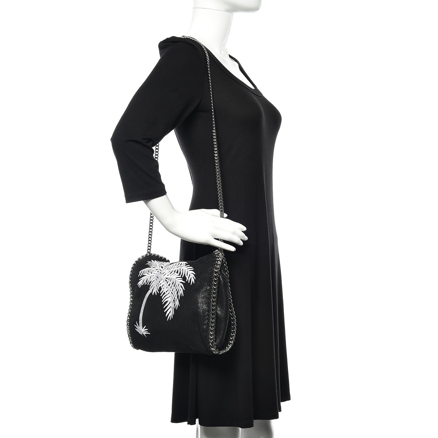 Stella McCartney Shaggy Deer Embroidered Palm Tree Mini Falabella Tote Black 2 of 10
