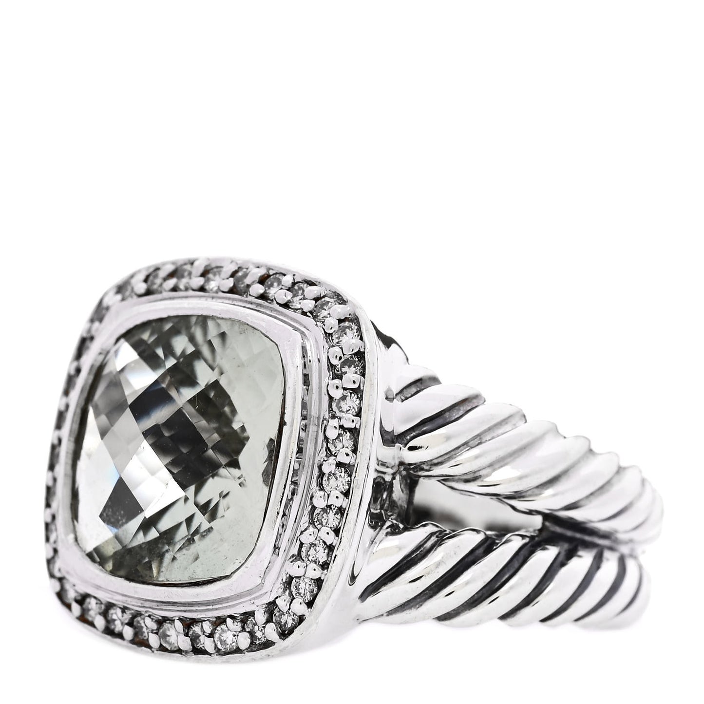 Sterling Silver Diamond Prasiolite 11mm Albion Ring 54 6.75