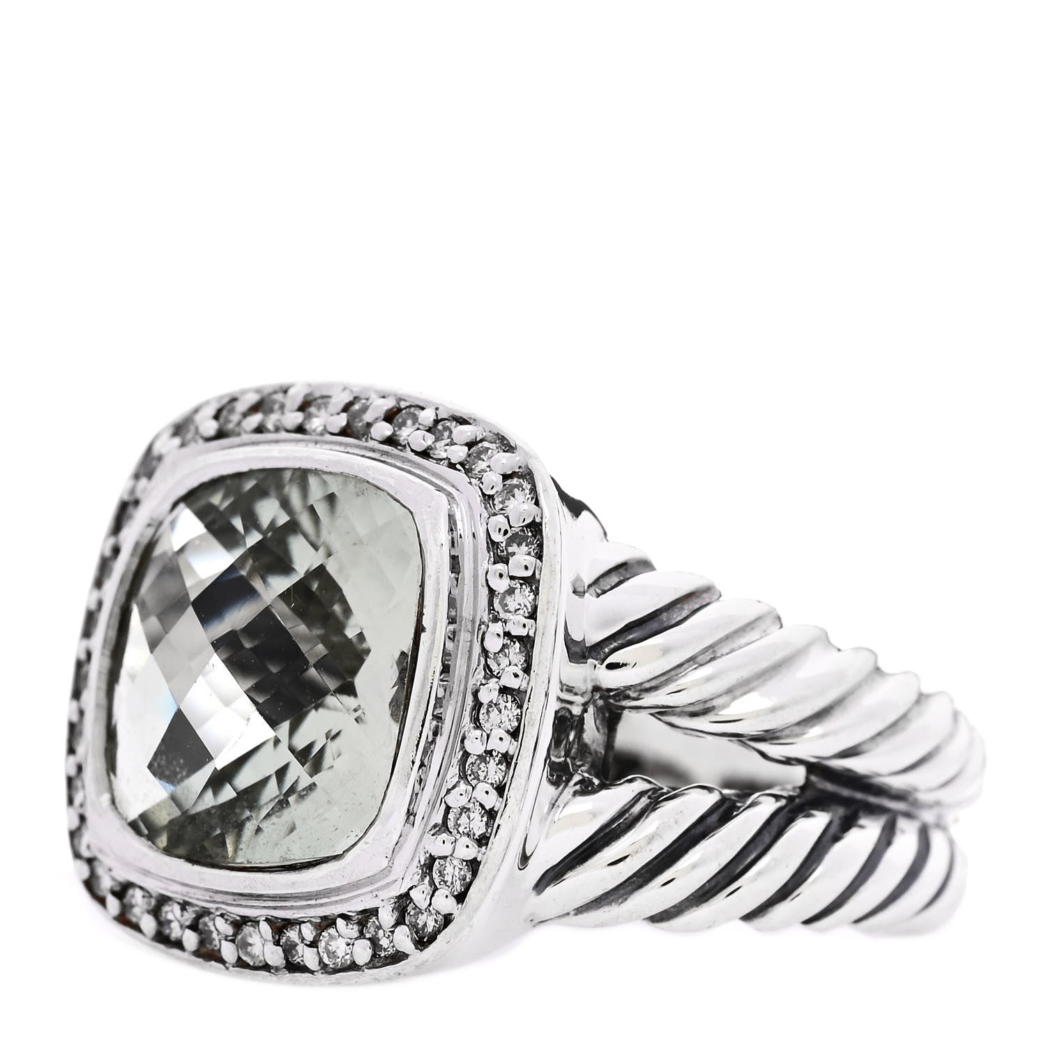 David Yurman Sterling Silver Diamond Prasiolite 11mm Albion Ring 54 6.75 3 of 6