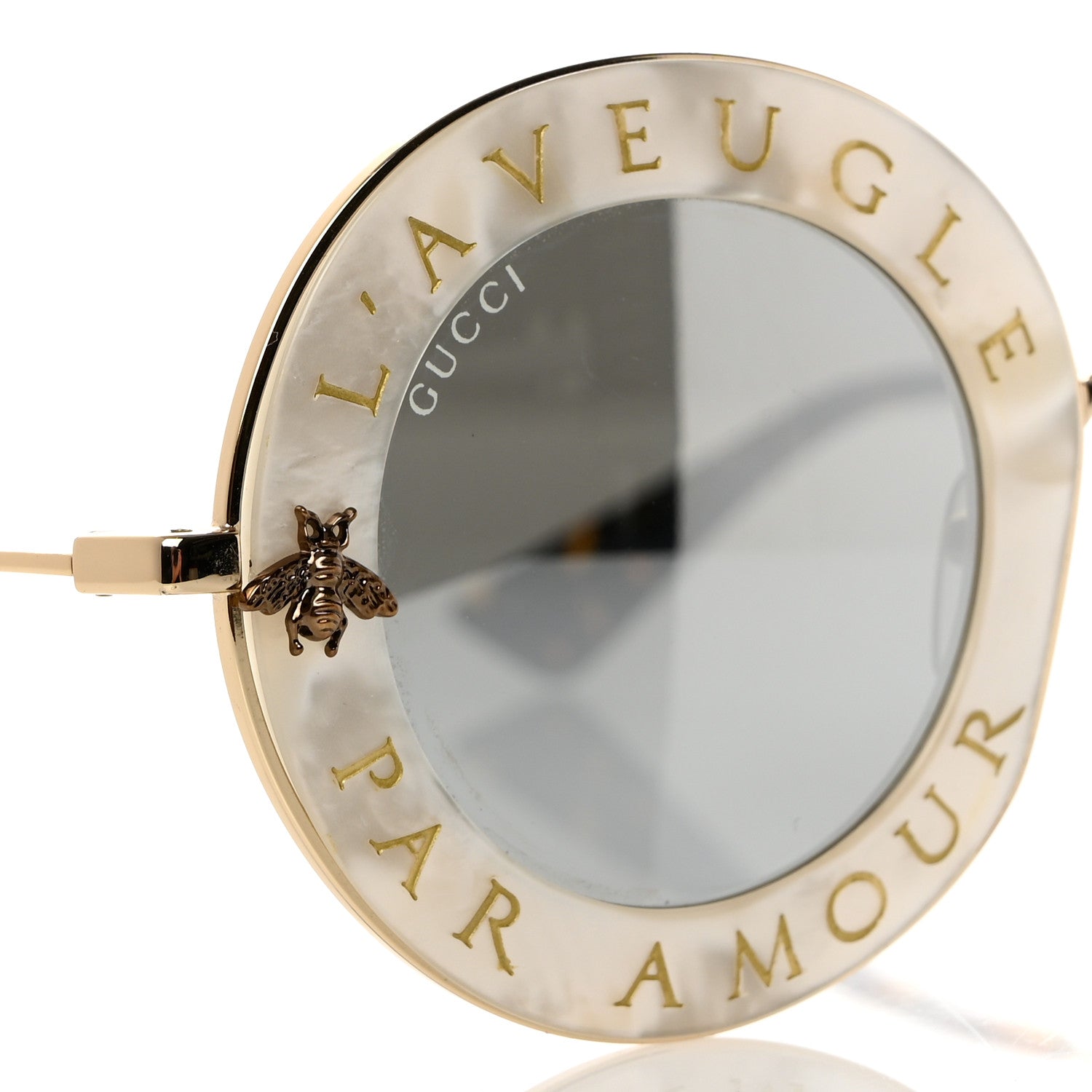 Gucci Metal L'Aveugle Par Amour Round Frame Sunglasses GG0113S White 7 of 8