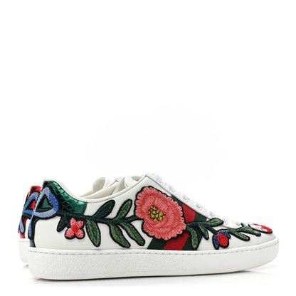 Gucci Calfskin Web Floral Embroidered Womens Ace Sneakers 35 White 5 of 10