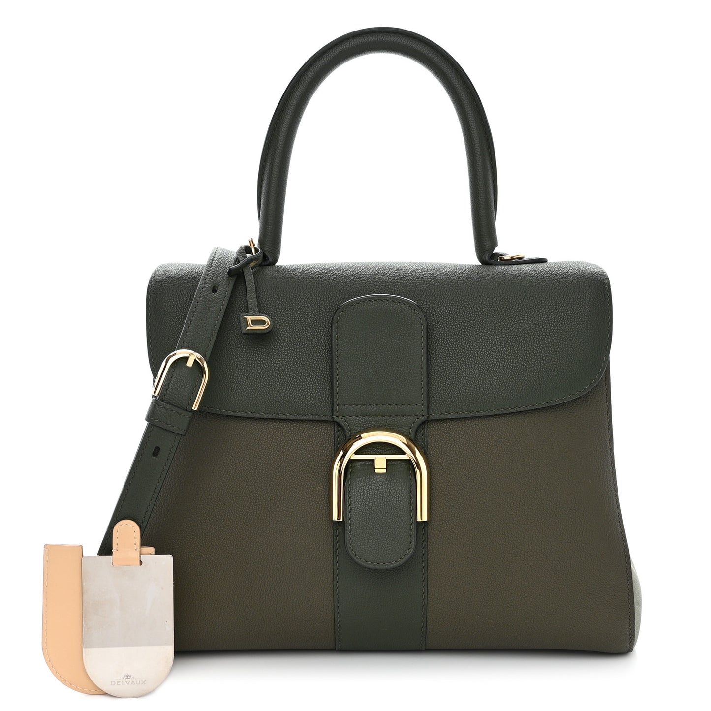 Grained Calfskin Bi-Color Brillant MM Satchel Kaki