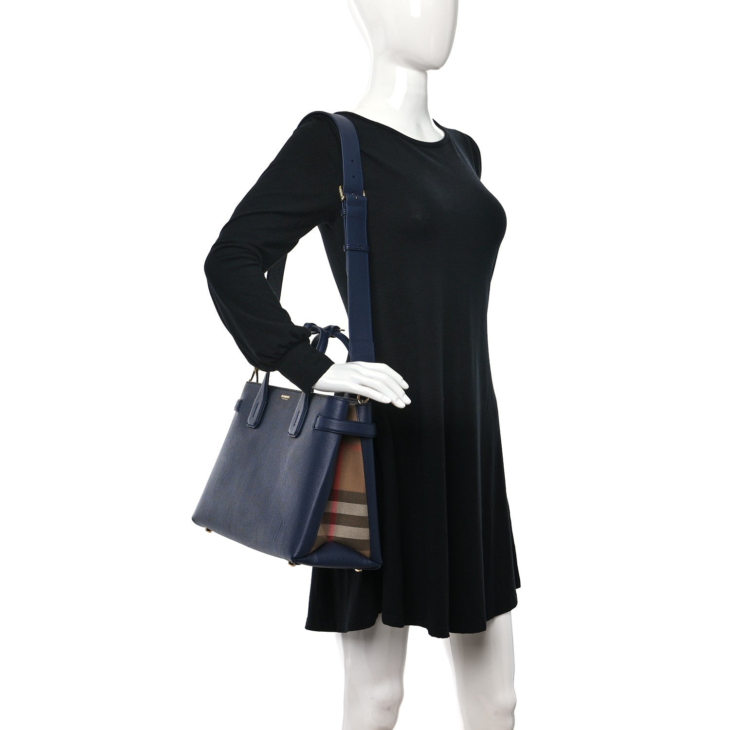 Burberry Derby Calfskin Vintage Check Medium Banner Tote Regency Blue 2 of 8