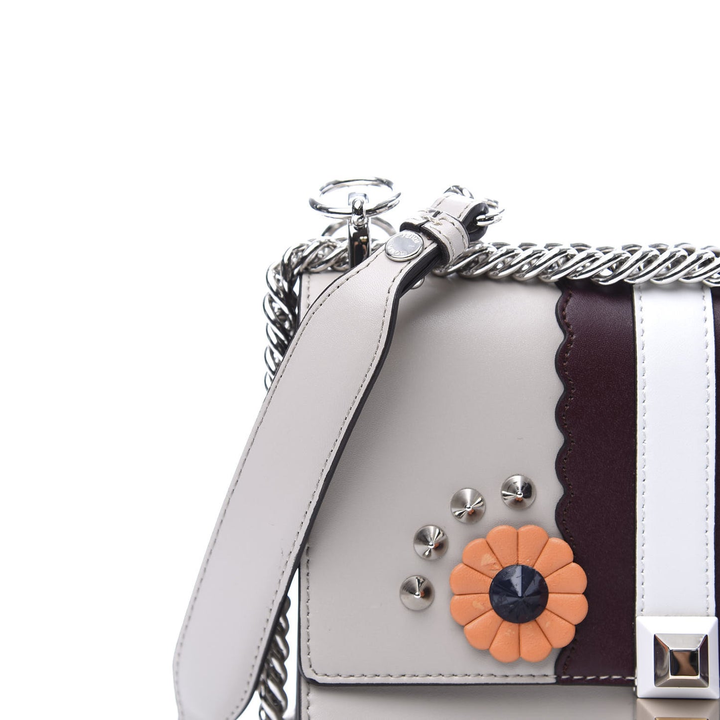 Vitello Liberty Lucido Catalan Mirror Hypnoteyes Studded Small Kan I Shoulder Bag Grigio Polvere Bordeaux Multicolor