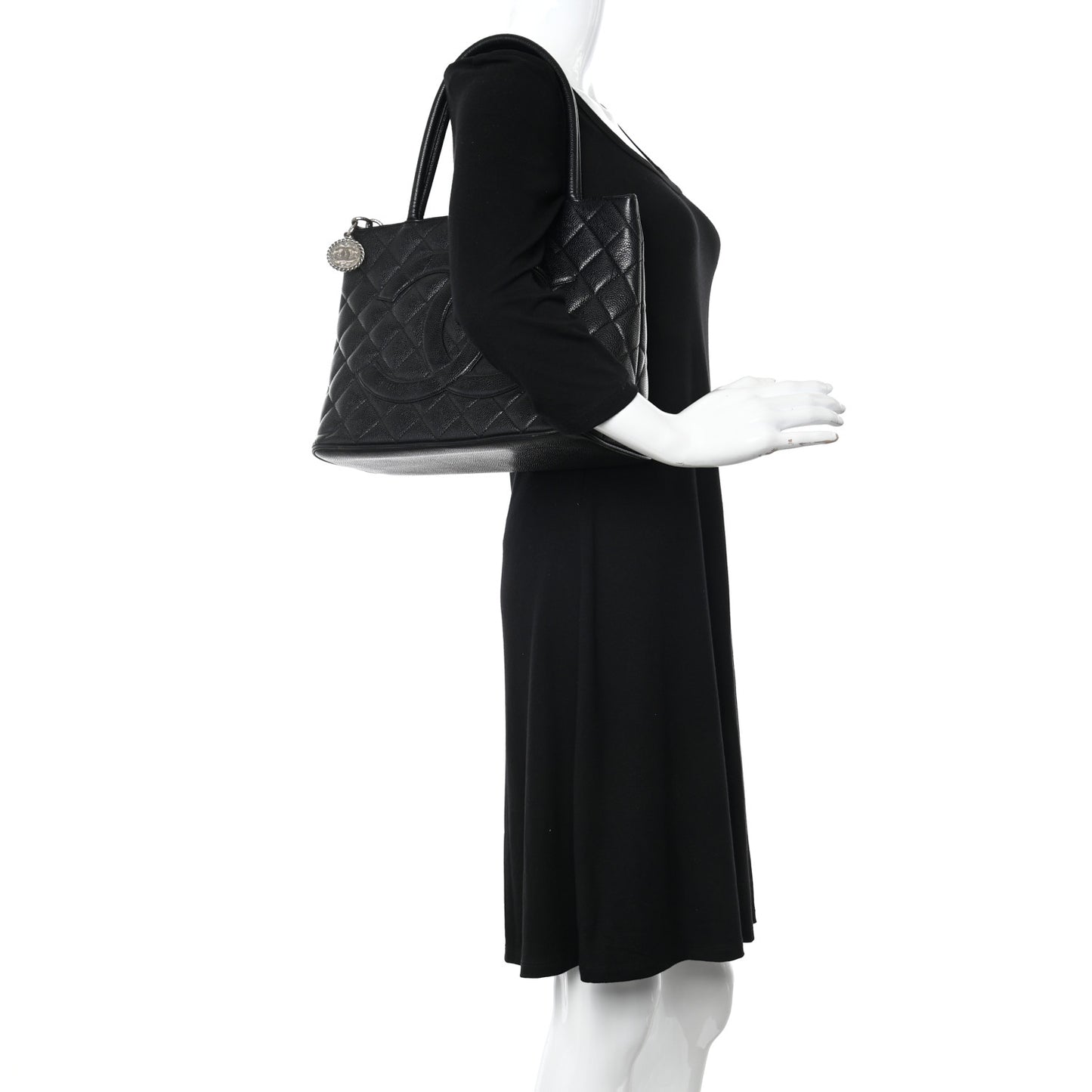 Caviar Quilted Medallion Tote Black
