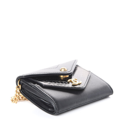 Chanel Snakeskin Calfskin Embossed Chevron Quilted CC Chain Wallet Black 3 of 9