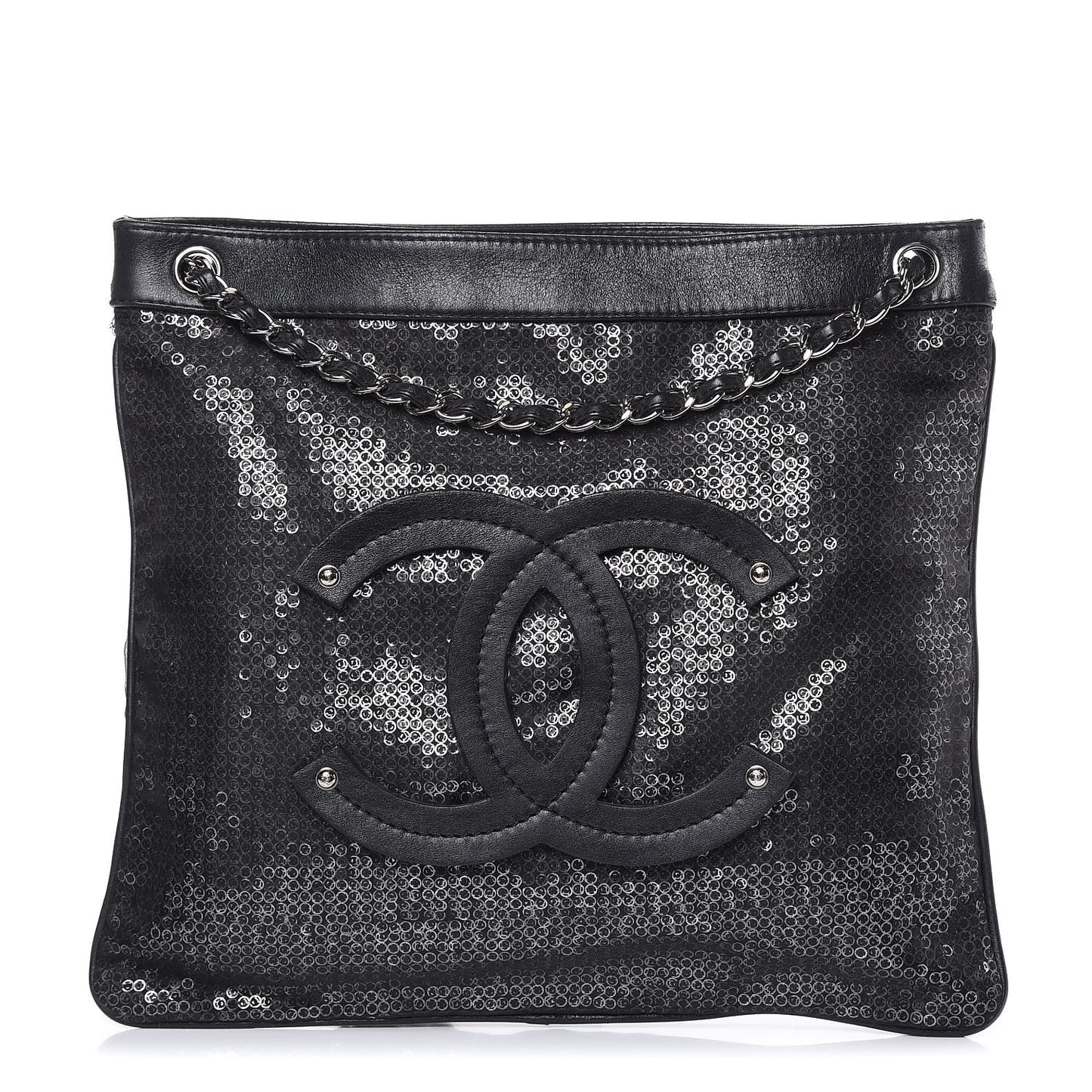 Calfskin Mesh Hidden Sequin CC Tote Black