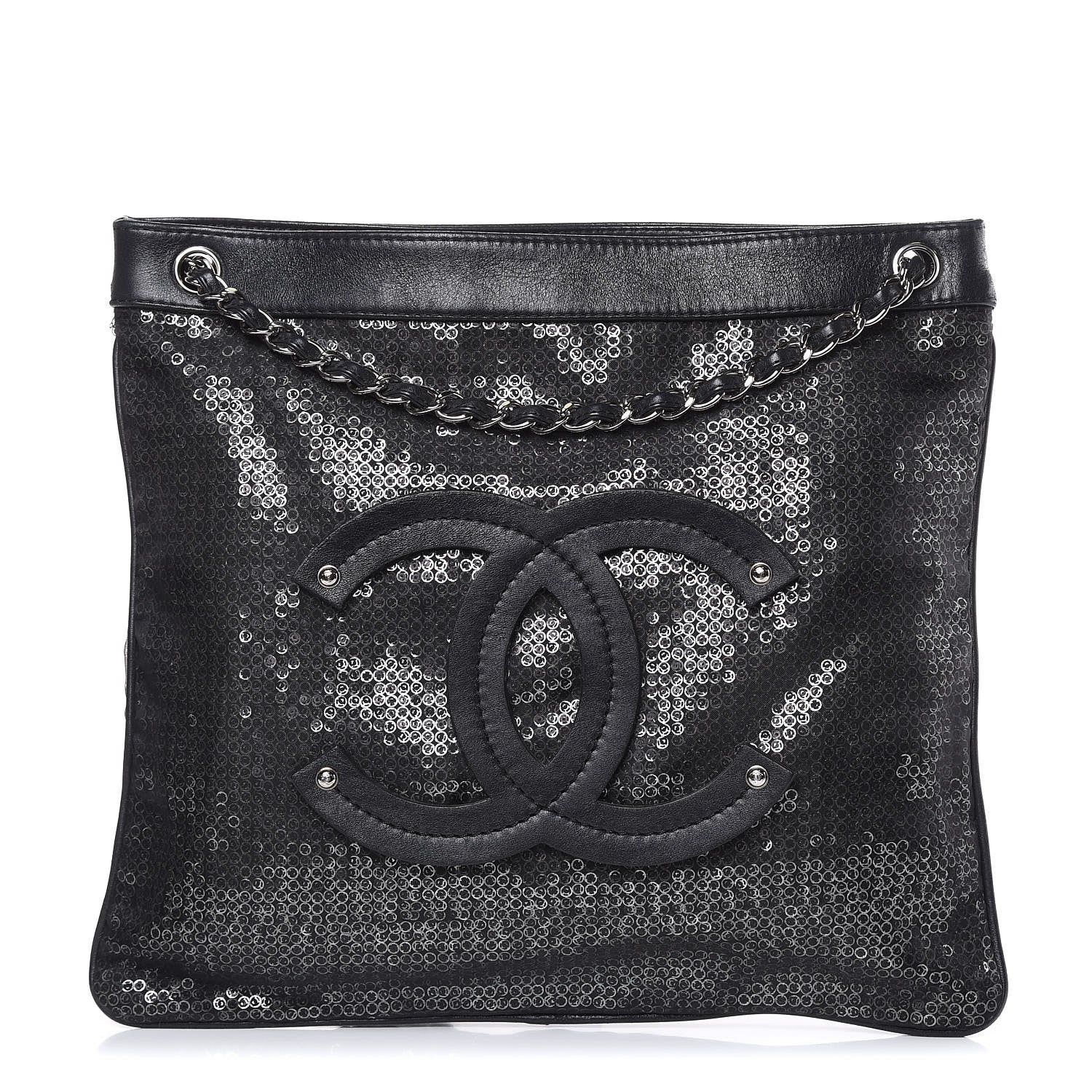 Chanel Calfskin Mesh Hidden Sequin CC Tote Black 1 of 14